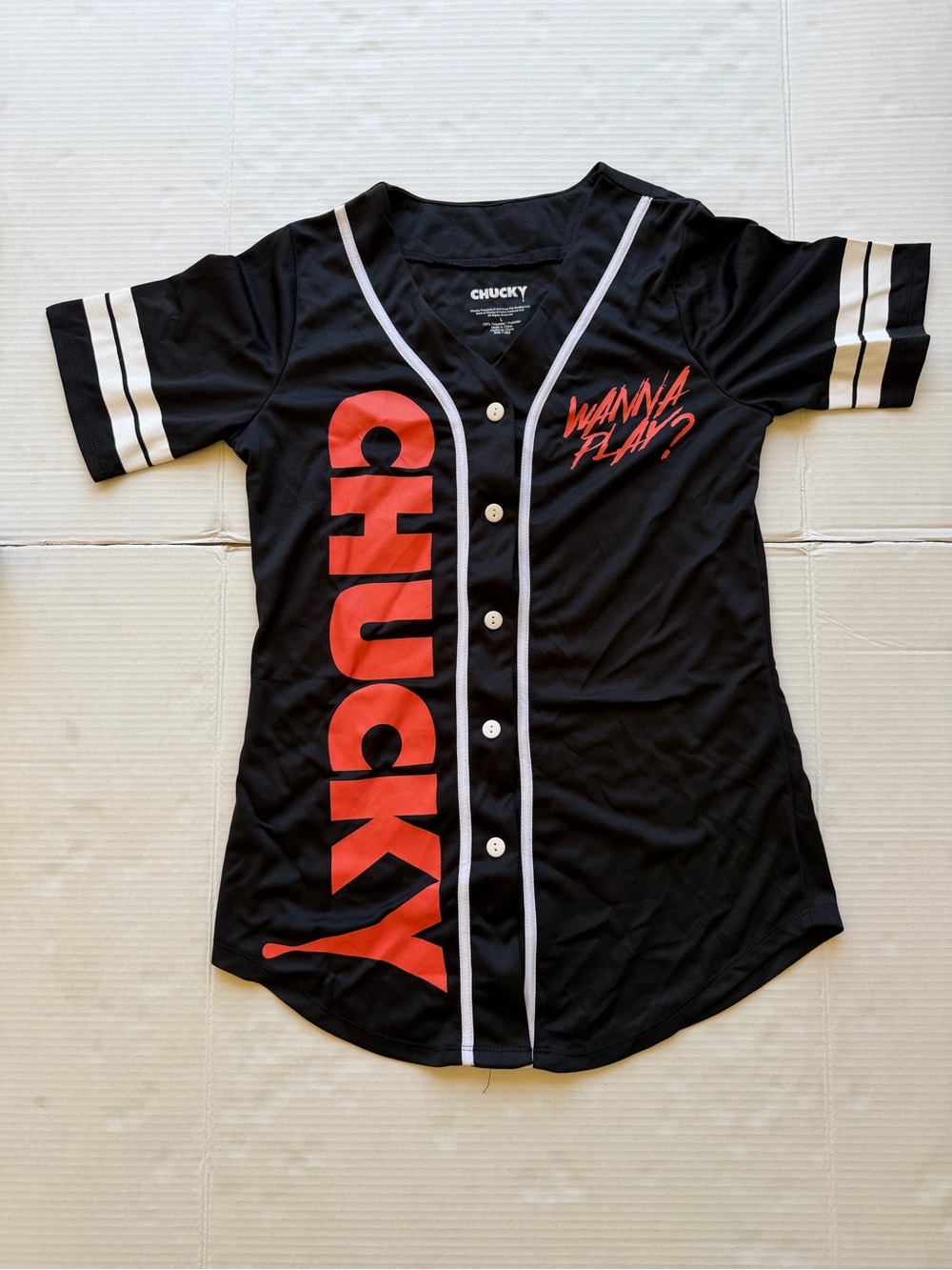 Chucky Women's Black & Red Button-Up Baseball Jersey